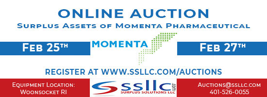 Online Auction for Surplus Assets of Momenta Pharmaceuticals Banner - 2/25/19-2/27-19. www.ssllc.com/auctions